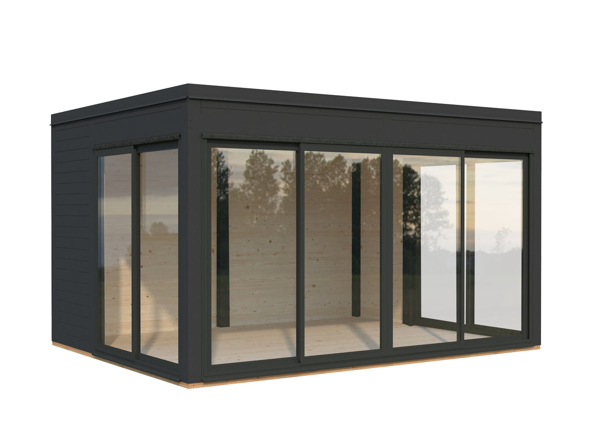 Serena 2 (4,2x3,2m|12,6m2|44mm ) Cubic Garden Log Cabin with Aluminium Doors and Windows(Double or Single Glazed)
