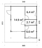 Cecilia XL(5,6x6,9m | 30m2 | 70mm) 4-Room Modern Log Cottage with Aluminium Doors and Windows - Palmako UK