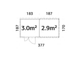 Leif L (3.7x1.7m | 3.0+2.9m2) Practical Garden Shed