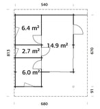Cecilia XL(5,6x6,9m | 30m2 | 70mm) 4-Room Modern Log Cottage with Aluminium Doors and Windows - Palmako UK