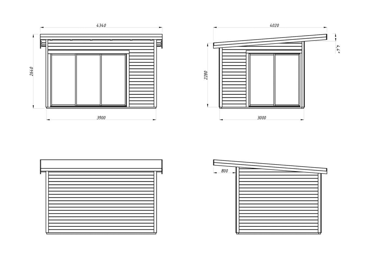 Andrea S (3.9x3m | 11.2m2 | 44mm) Modern Corner Summer House With Sliding Doors (Double Glazing Available)