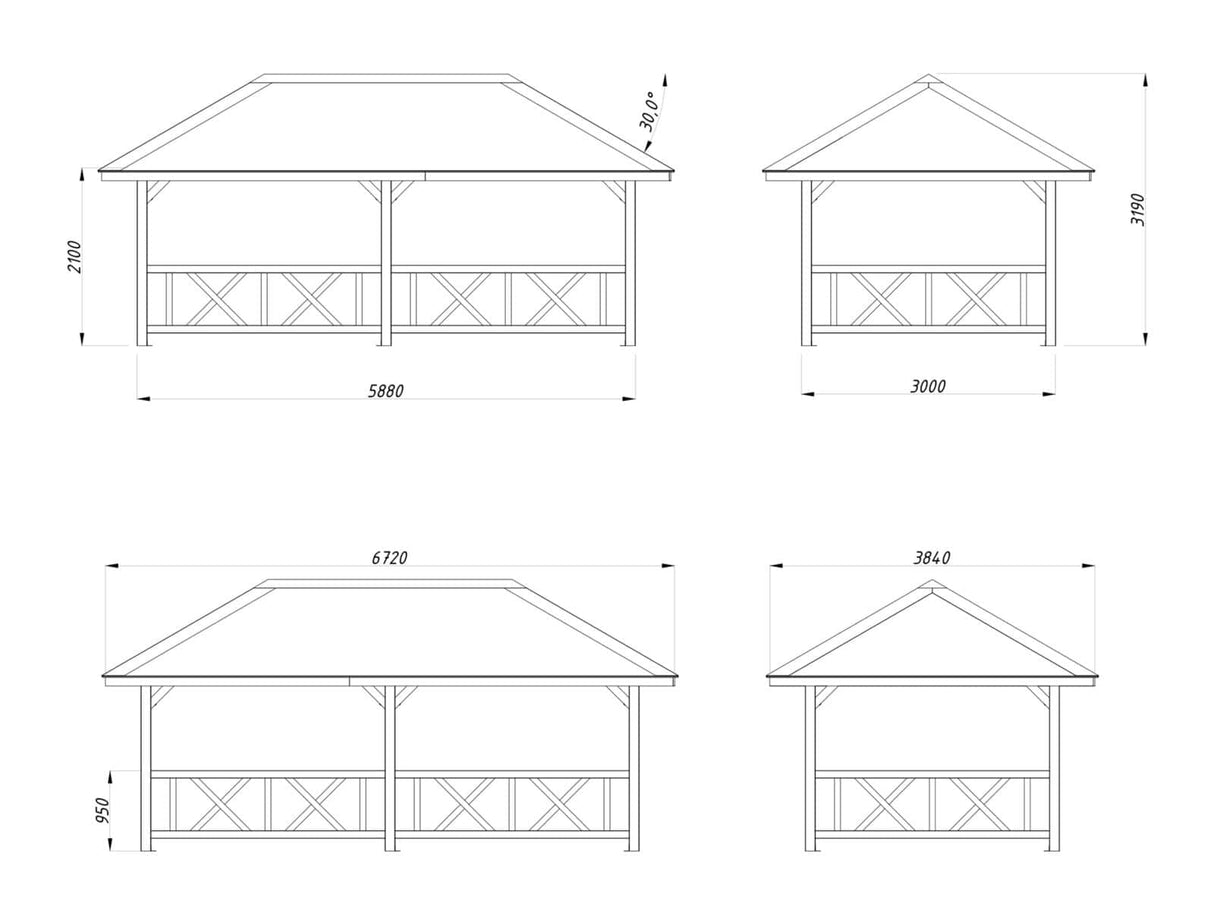 Bianca 107 (6x3m | 16.6m2) Double Size Sturdy Garden Gazebo