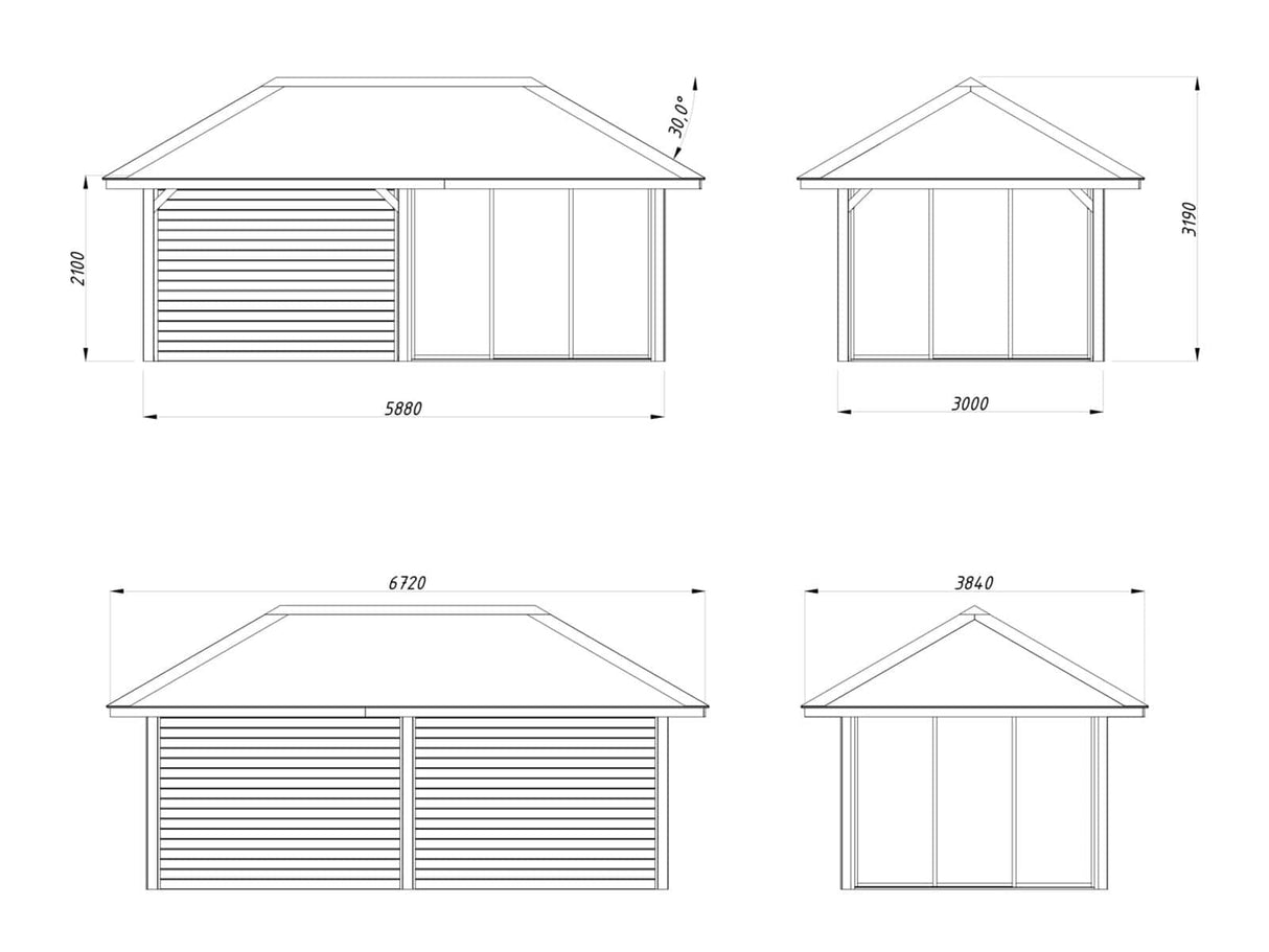 Bianca 206/506 (6x3m | 16.6m2) Garden Room With Three Sliding Glass Walls and Canopy (Double Glazing Available)