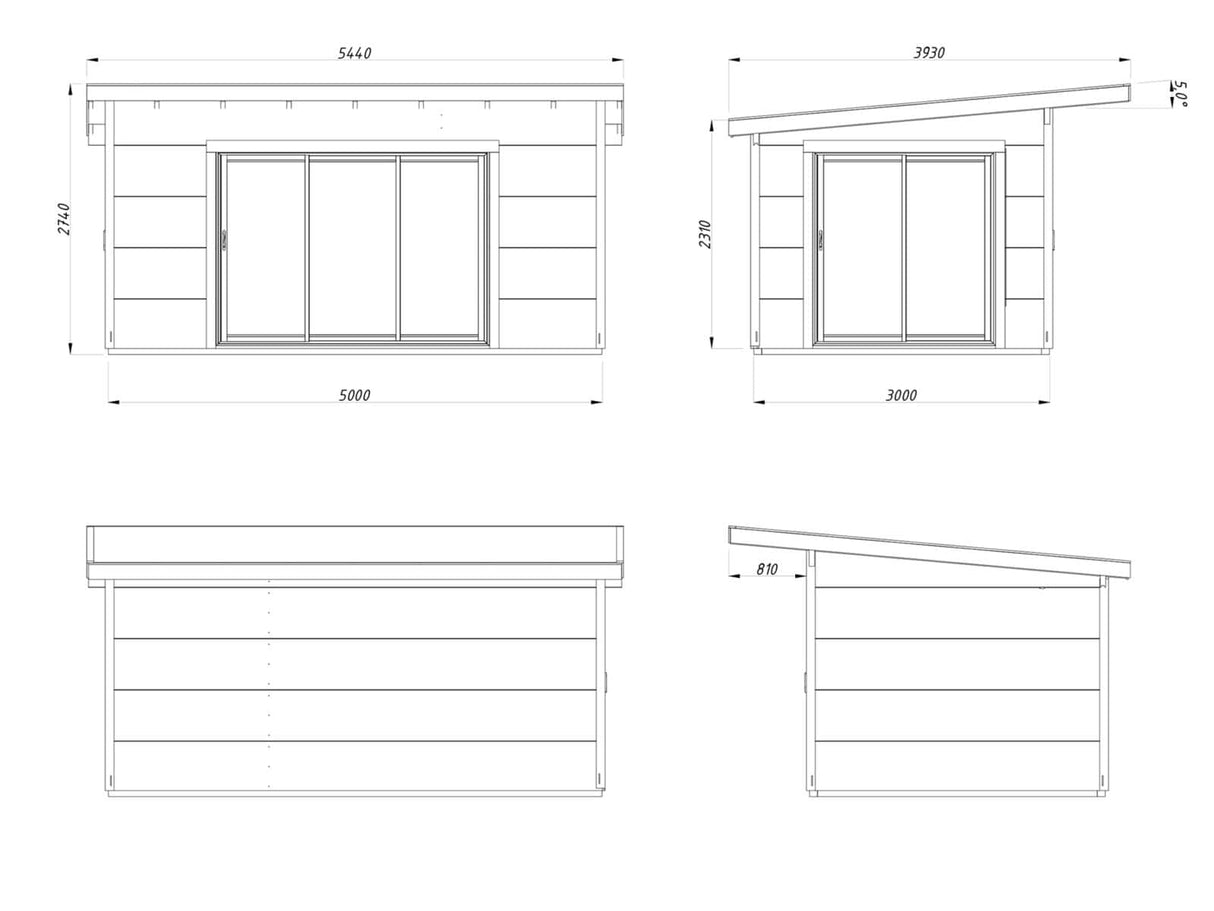 Grace (5x3m | 14.1m2 | 56mm) Year-Round Glue-Laminated Garden House with Double Glazed Sliding Doors