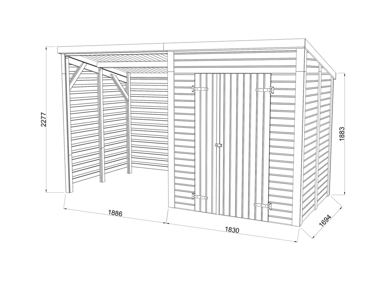 Leif L (3.7x1.7m | 3.0+2.9m2) Practical Garden Shed