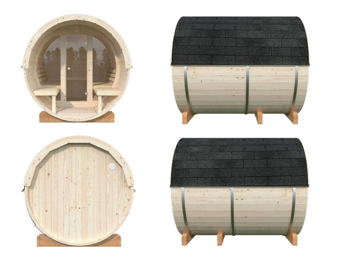 Anita M (2.2x2.5m | 1.3+0.7m2 | 42mm) Timber Garden Barrel Sauna with Glass wall
