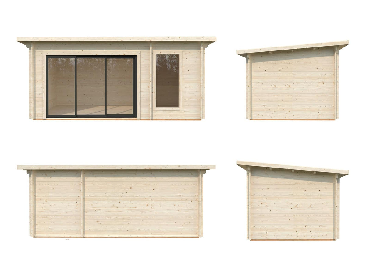 Sanna L (5.2x2.9m | 12.8m2 | 44mm) Modern Sauna & Garden Room with Sliding Doors