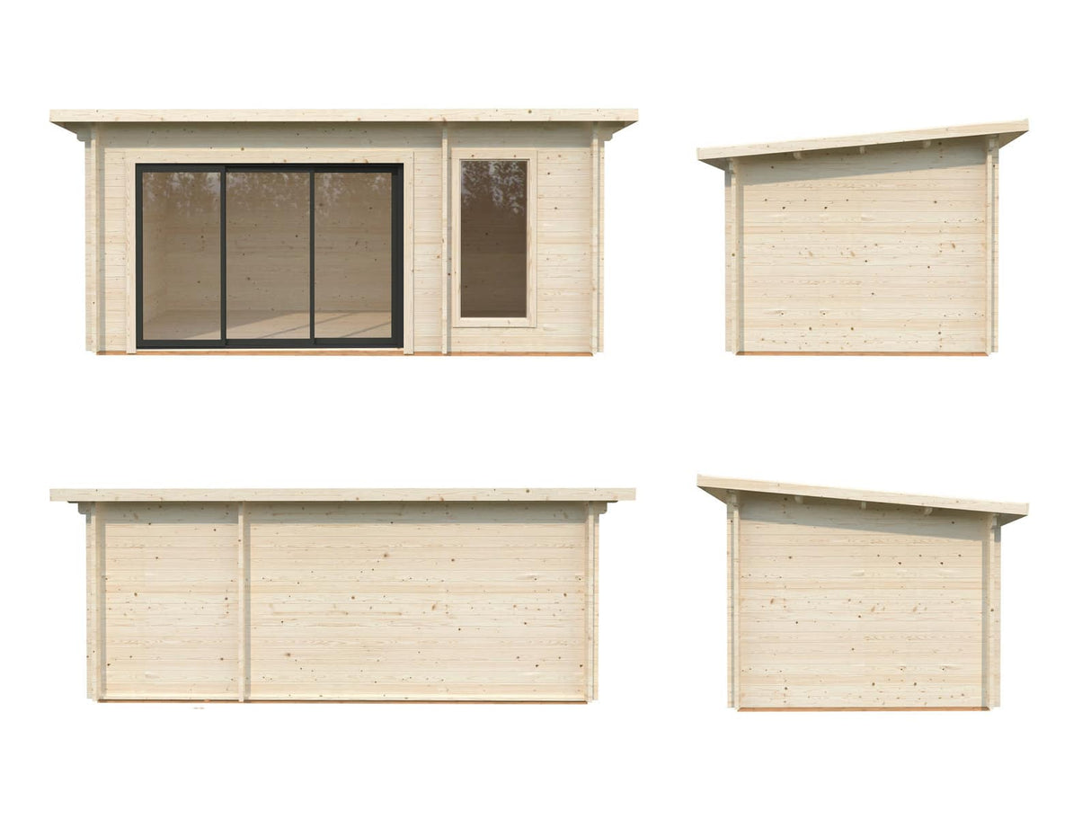 Sanna Sauna XL (5.2x2.9m | 12.8m2 | 44mm) Modern Double Glazed Sauna & Garden Room with Sliding Doors