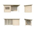 Sanna S+ (5.1x2.3m | 4.1+5.9 m2 | 44mm) Modern Outdoor Sauna with Canopy - Palmako UK