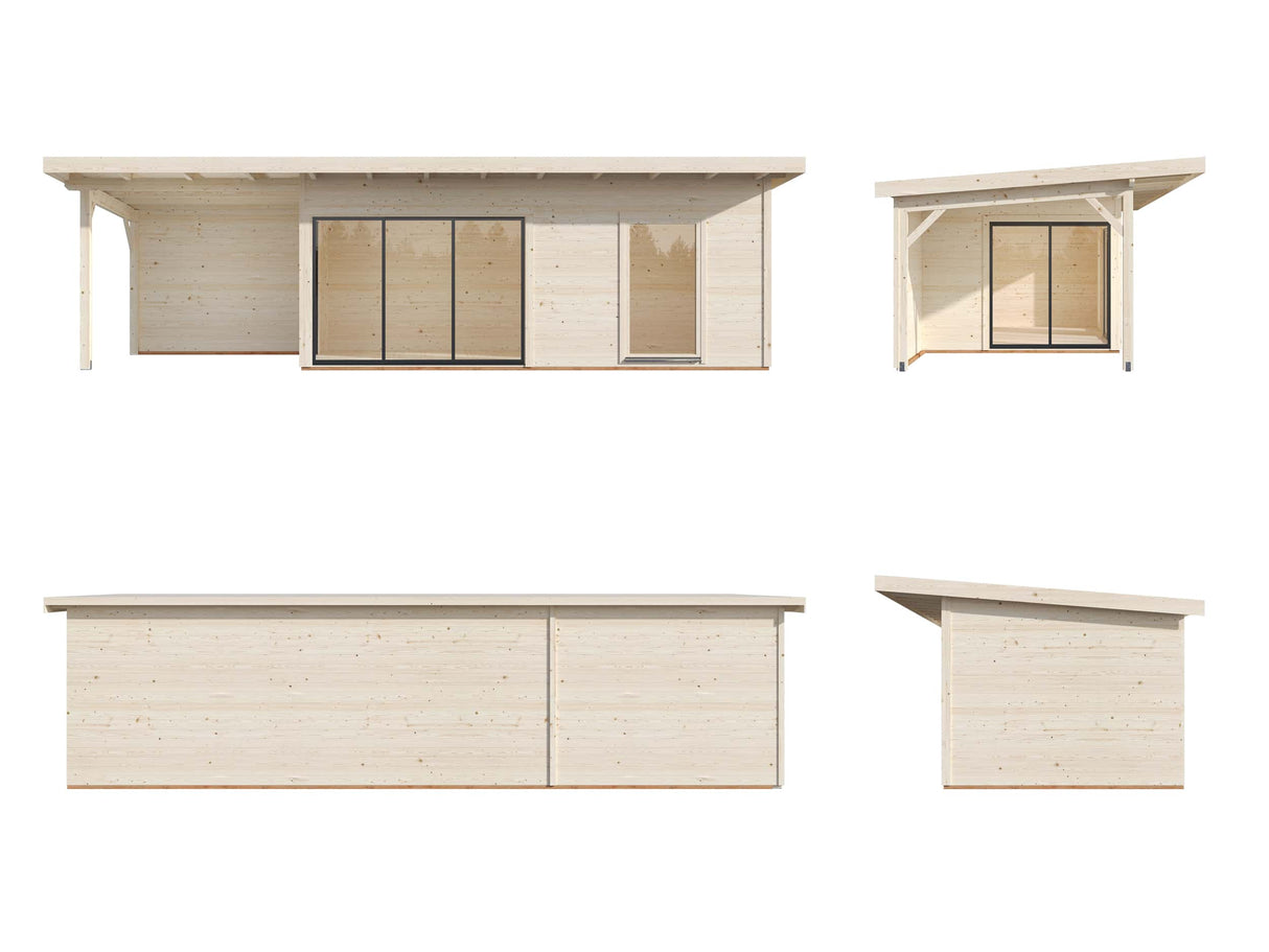 Andrea XL (9x3m | 17.1+7.9m2 | 44mm) Garden Room with Sliding Doors (Double Glazing Available)