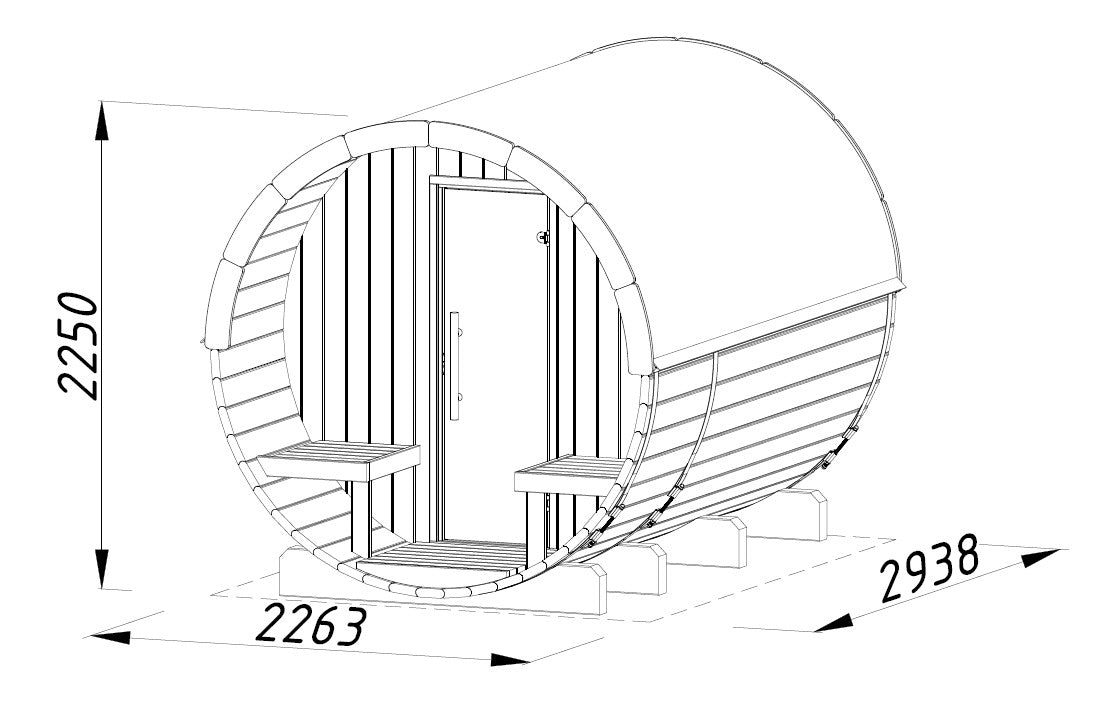 ANITA Thermo L (2,2x2,9m|1,6m2|42mm) Thermowood Barrel Sauna