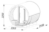 ANITA Thermo L Glass (2,2x2,9m|1,6m2|42mm) Thermowood Barrel Sauna with Glass Wall
