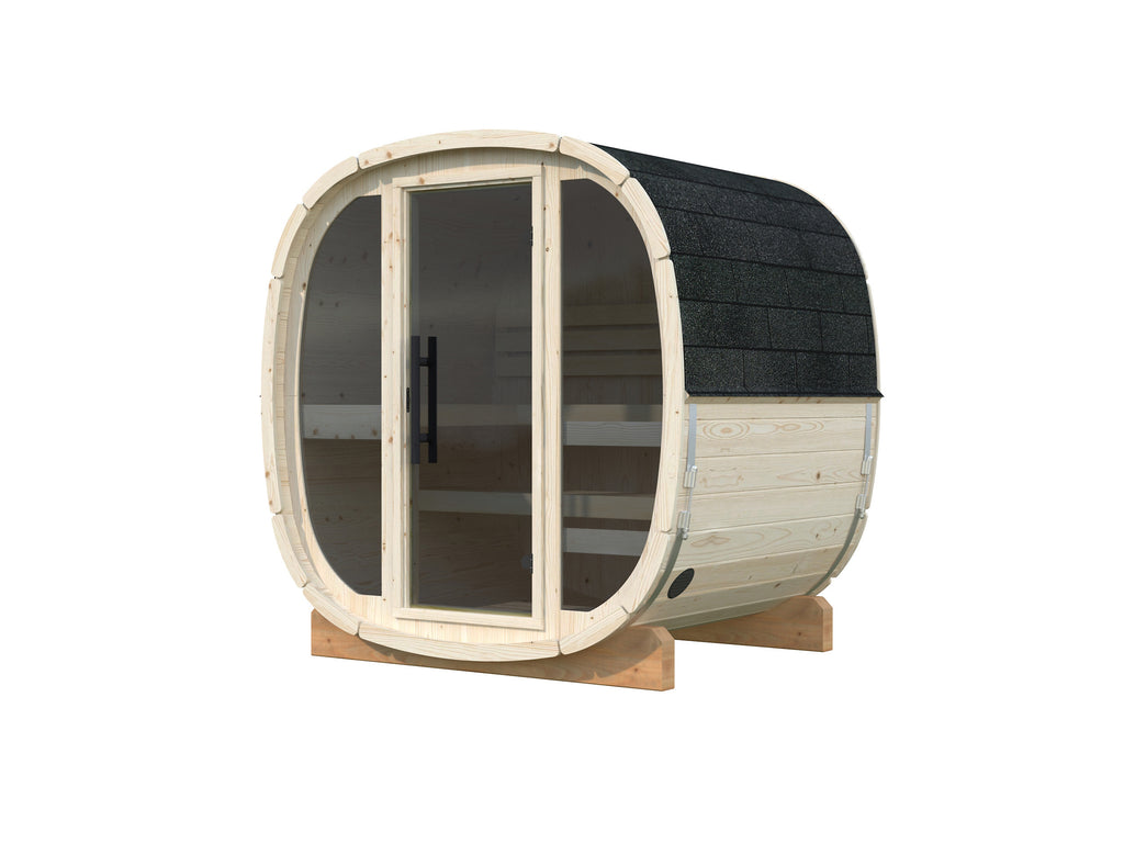ASTRA M Glass (2x1,6m|1,4m2|42mm) Cubic Barrel Sauna with Glass Wall