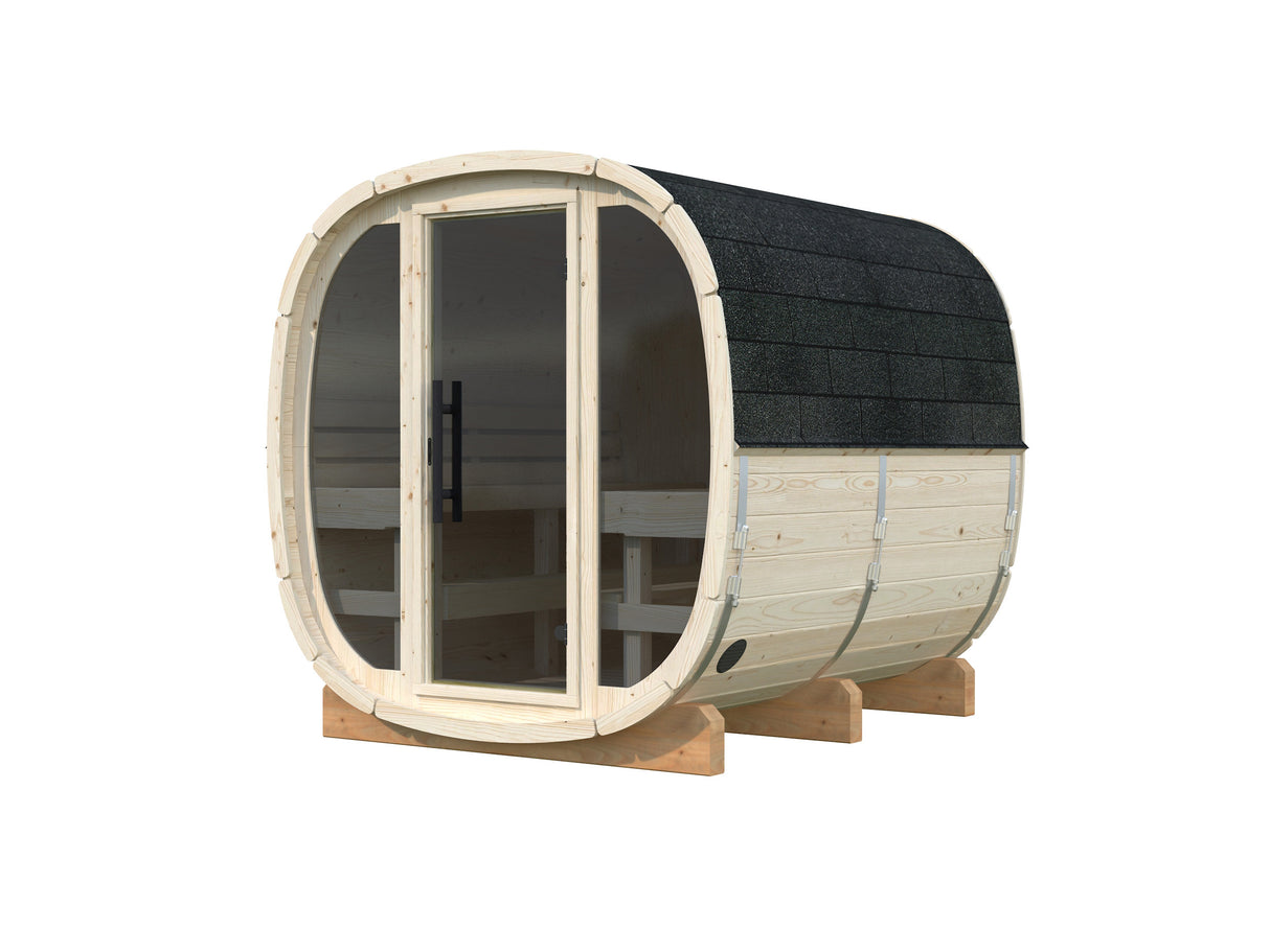 ASTRA L Glass (2x2,2m|2m2|42mm) Outdoor Cubic Barrel Sauna with Glass Wall