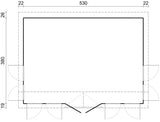 Claudia Low (5.3x3.8m | 19.4m2 | 44mm) Under 2.5m Clockhouse Log Cabin - Palmako UK