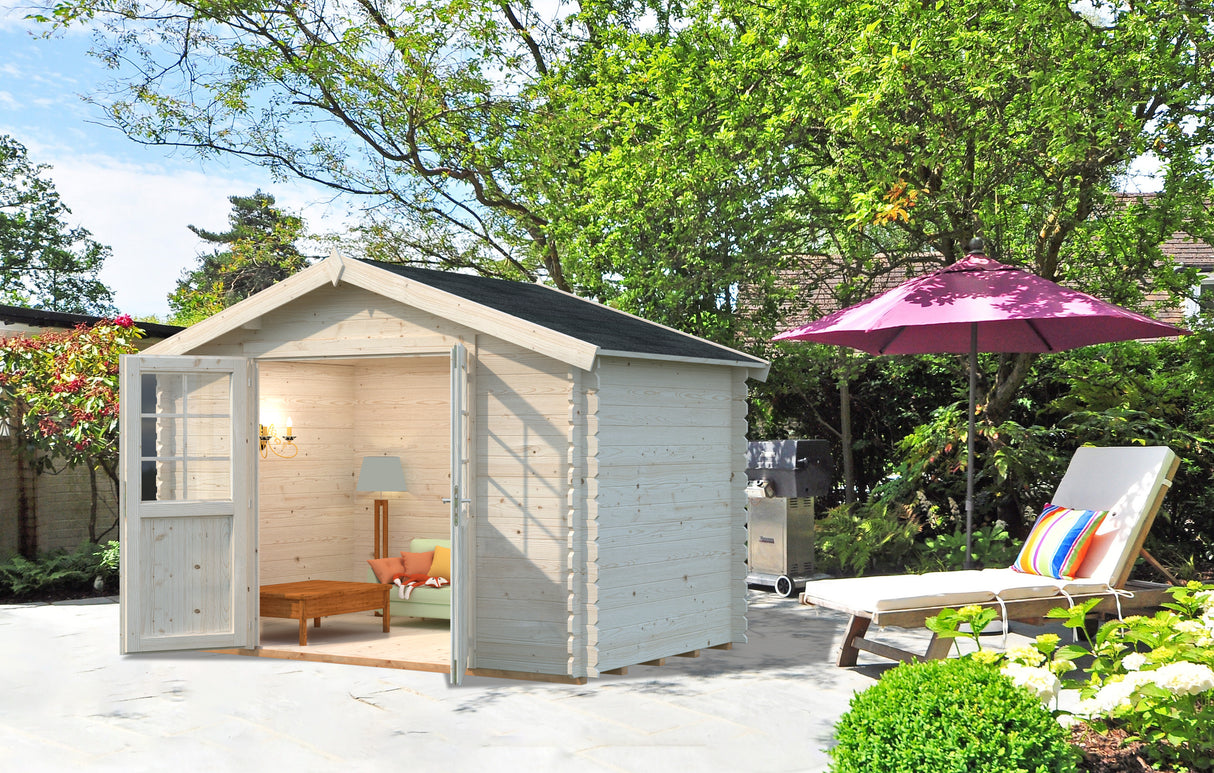 Cromwell (3,2x2,2m | 5,7m2 | 28mm) Apex roof Garden Shed with Double Doors