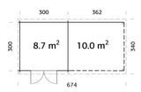 Ella (6.7x3.2m | 8.7+10.0m2 | 28mm) Roof Summer House