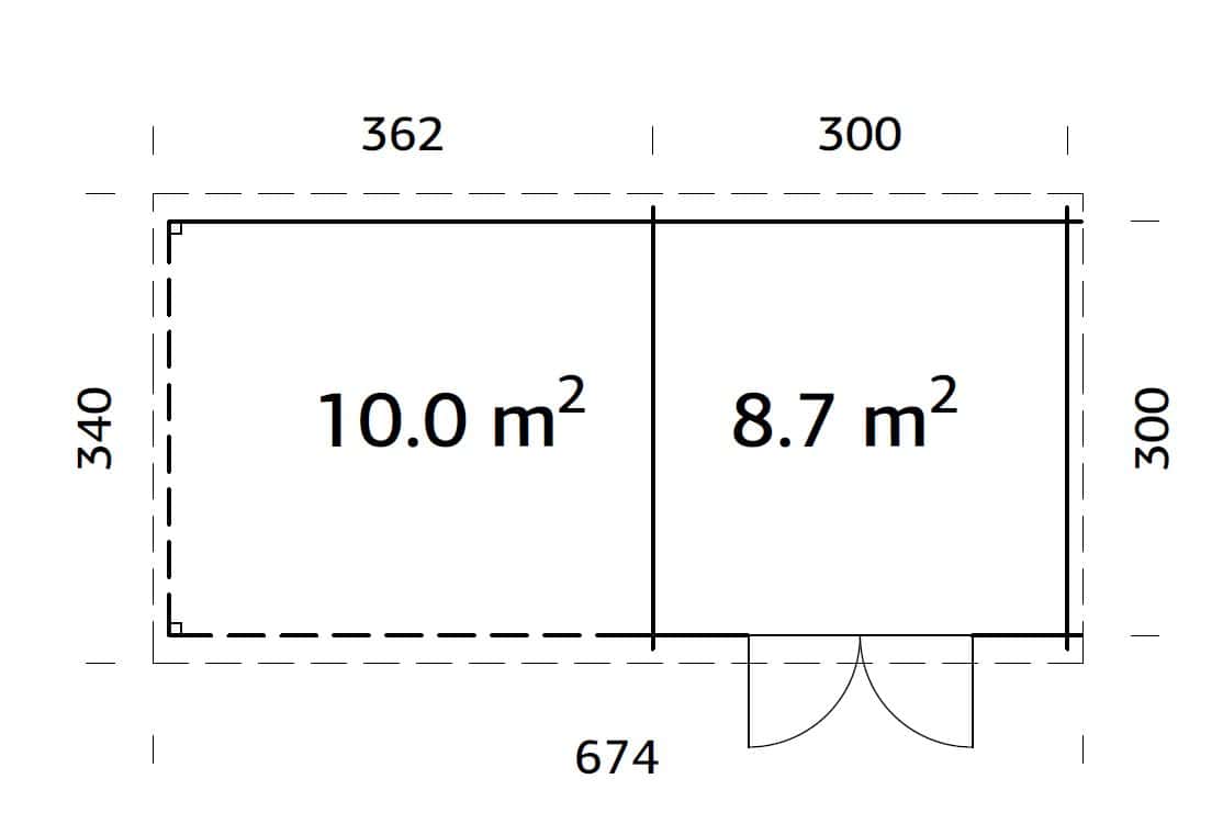 Ella (6.7x3.2m | 8.7+10.0m2 | 28mm) Roof Summer House