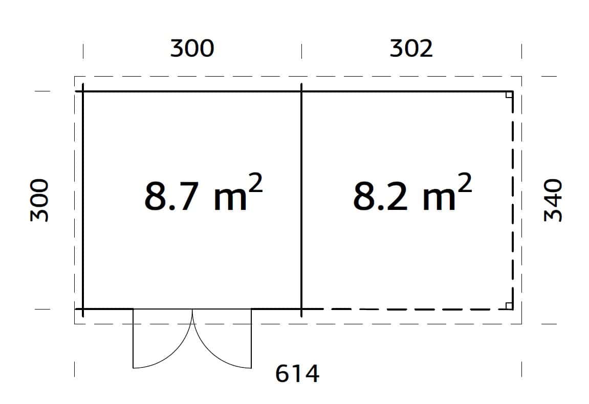 Ella (6.1x3.2m | 8.7+8.2m2 | 28mm) Roof Summer House