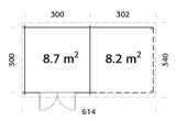 Ella (6.1x3.2m | 8.7+8.2m2 | 28mm) Roof Summer House