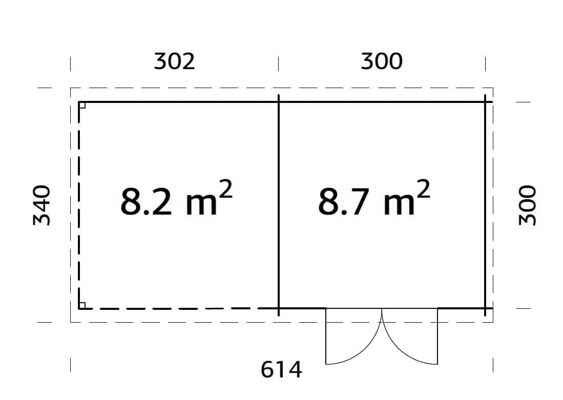 Ella (6.1x3.2m | 8.7+8.2m2 | 28mm) Roof Summer House