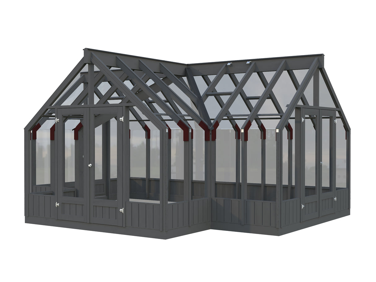 Emilia XL (4.2x5.4m | 19.1m2 | 18mm) Large T-Shaped Premium Greenhouse (Painted Grey or Pressure Treated)