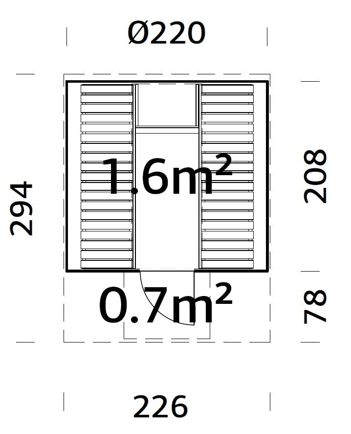 Mr Gardener (2,2x2,9m | 1,6m2 | 42mm) Barrel Sauna