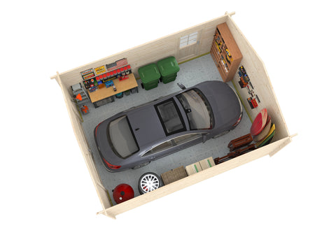 Garage Danube 19,1 wooden gate - 44 mm Log Garage