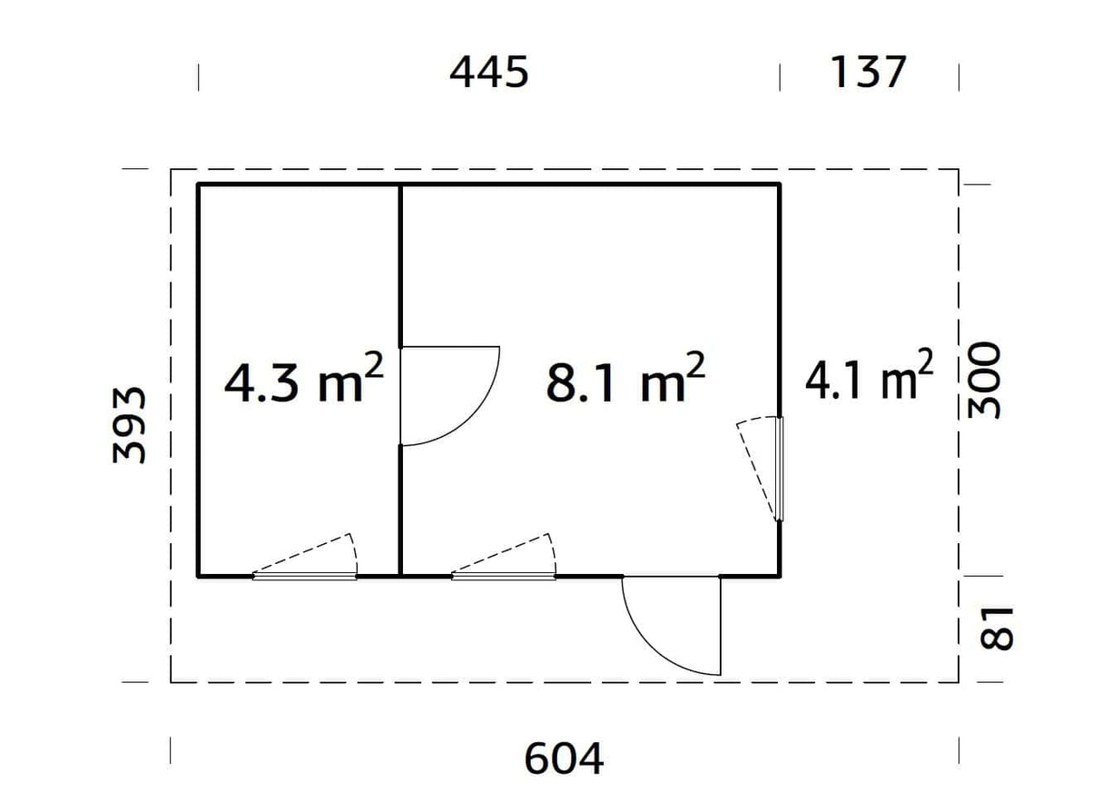 Grace (4.5x2.9m | 12.4+4.1m2 | 56mm) Year-Round Glue-Laminated Garden Room With Canopy