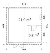 Irene XL (5.3x5.7m | 21.9+5.2m2 | 44mm) Summer House Log Cabin with Porch