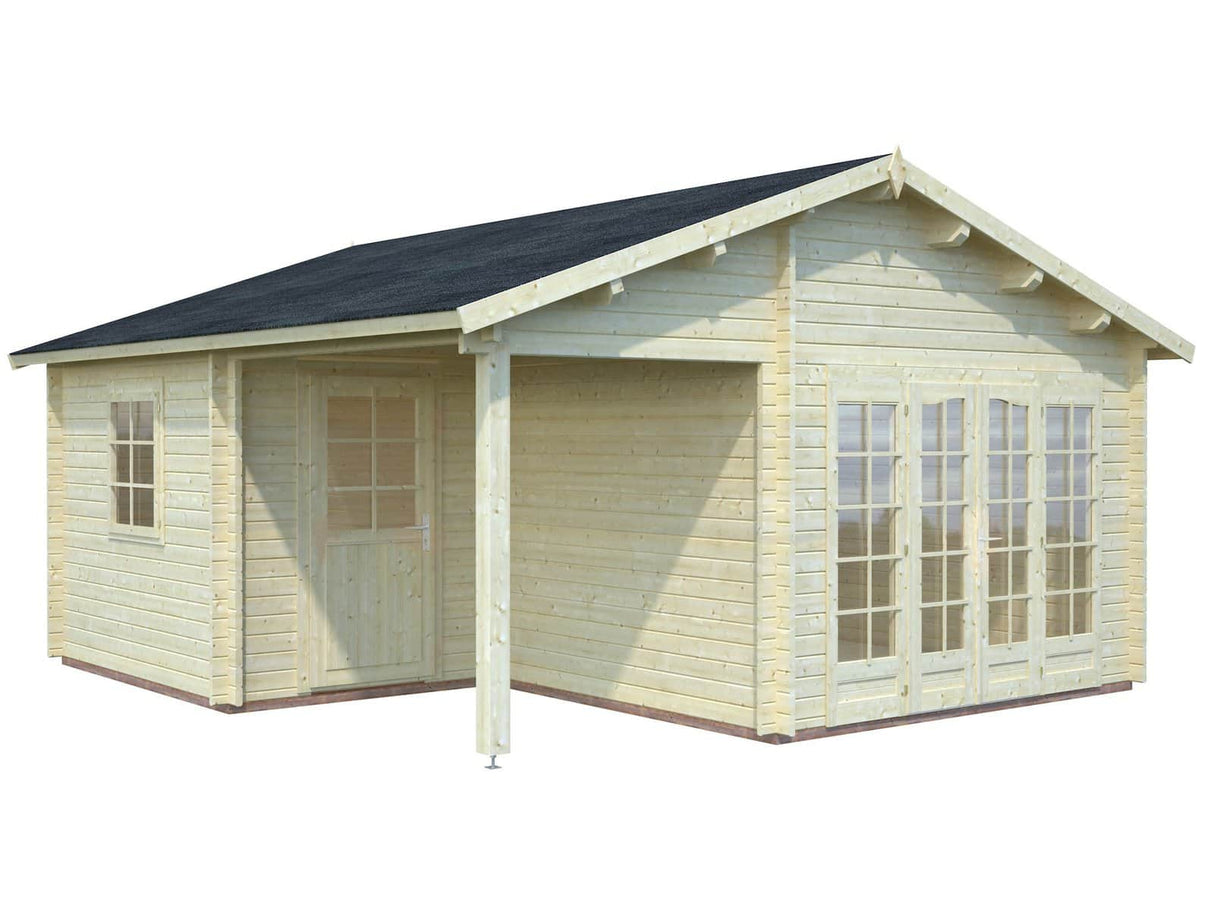 Irene XL (5.3x5.7m | 21.9+5.2m2 | 44mm) Summer House Log Cabin with Porch