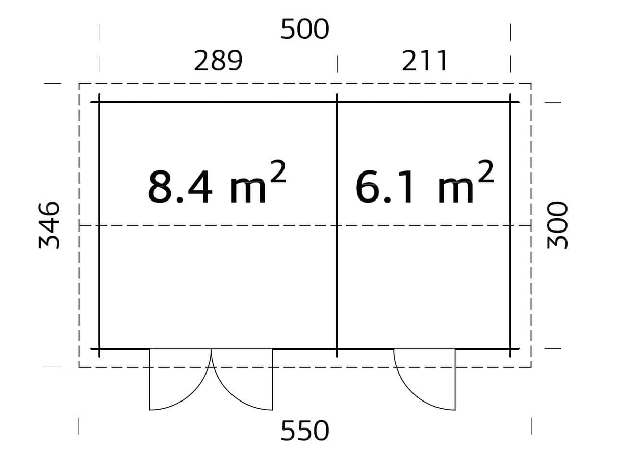 Jari L (5.2x3.2m | 14.5m2 | 28mm) Two Room Timber Shed