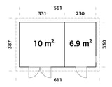 Kalle L (5.6x3.3m | 16.9m2) Two Room Pent Workshop - Palmako UK