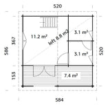 Leila 1 (5,4x3,4m | 17,5+7,3 m² | 70 mm) Log Sauna Cabin with Mezzanine Sleeping Loft