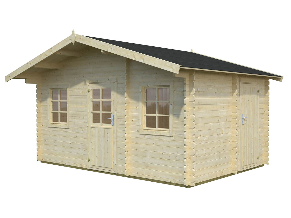 Lillesand (4,47x3,2m | 12,2m2 | 34mm) 2-Room Log Cabin with Side Shed