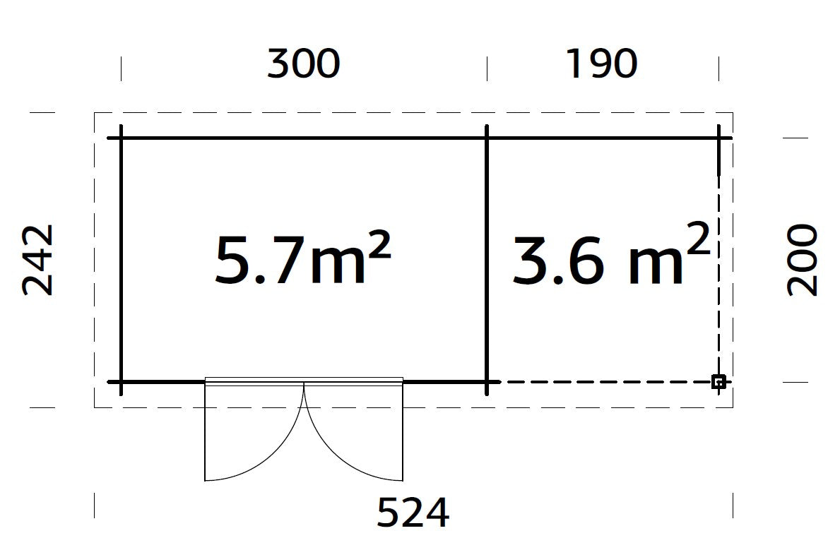 Malta 1 with 3,6 m2 canopy (5,1x2,2m | 5,7m2 | 28mm) Pent Roof Log Shed with Side Canopy