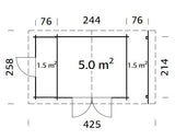 Meribel (2,6x2,3m | 6,6m2 | 19mm) Two-Room Log Shed With Canopy