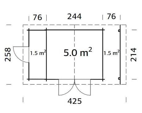 Meribel (2,6x2,3m | 6,6m2 | 19mm) Two-Room Log Shed With Canopy