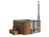 Elden  (d200cm | 6-Person) Square Wood-Heated Outdoor Hot Tub with Integrated Woodburner, LED included