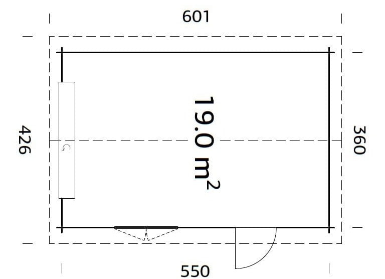 Roger XS (3.8x5.7m | 19m2 | 44mm) Compact Timber Log Garage with Sectional Door