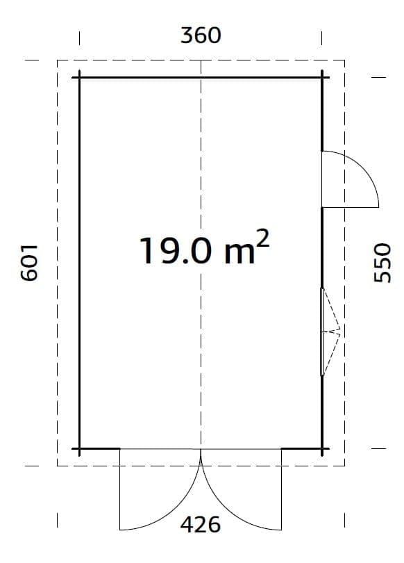 Roger XS (3.8x5.7m | 19m2 | 44mm) Compact Timber Log Garage with Wooden Doors