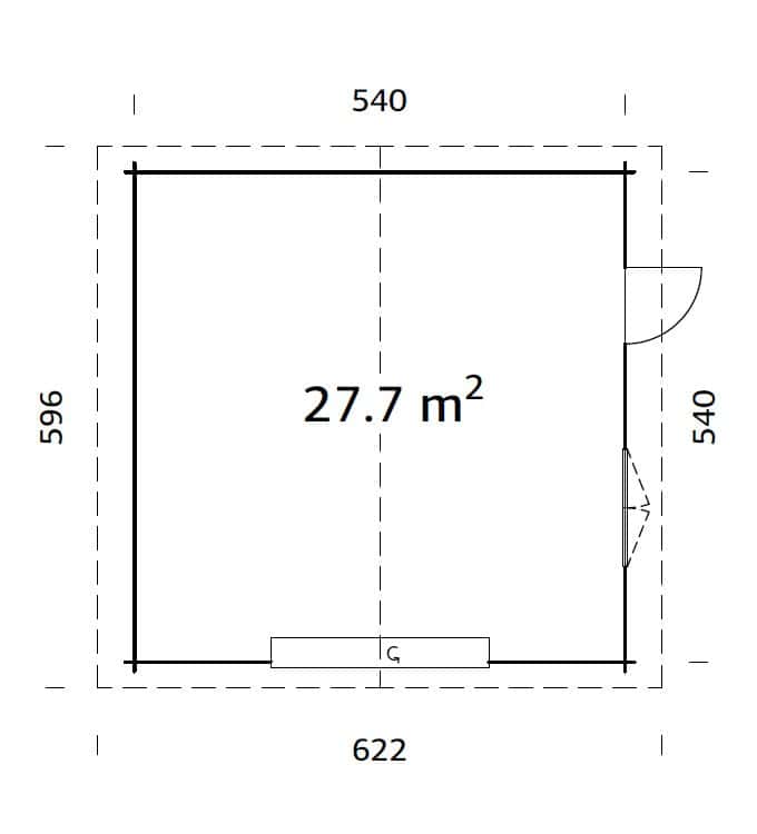 Roger L (5.6x5.6m | 27.7m2 |44mm) Spacious Timber Log Garage with Sectional Door