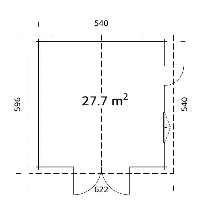 Roger L (5.6x5.6m | 27.7m2 |44mm) Spacious Timber Log Garage with Wooden Gate