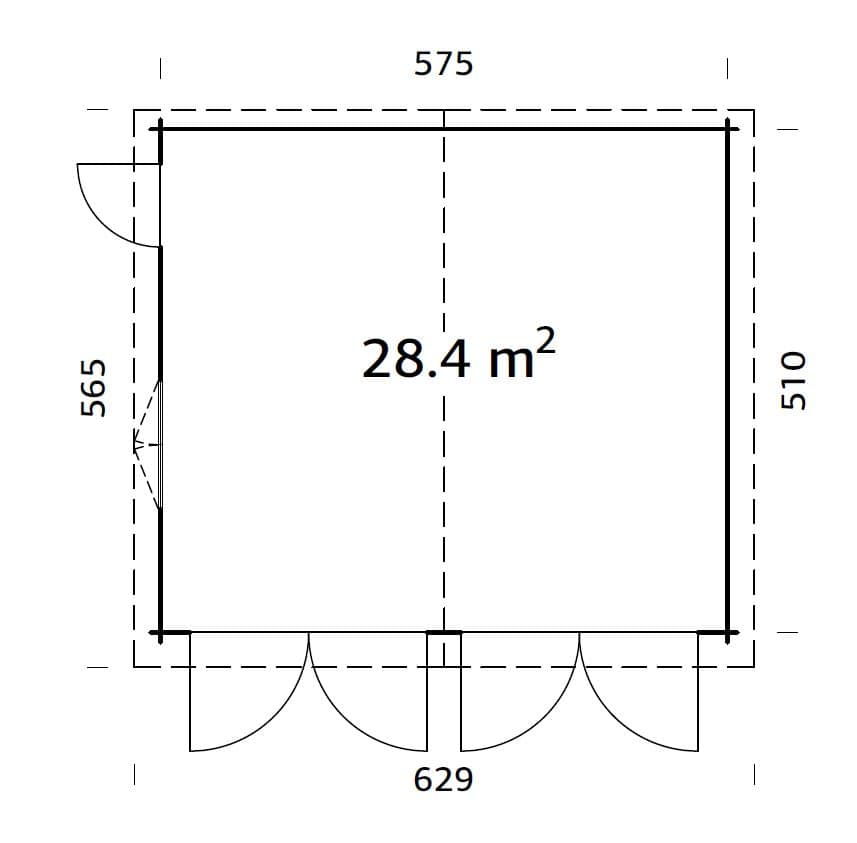 Roger XL (6x5.3m | 28.4m2 | 44mm) Timber Log Double Garage with Wooden Gates