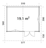 Sally XL (5.3x4.1m | 19.1m2 | 44mm) Large Scandinavian Style Log Cabin with an Overhang Roof