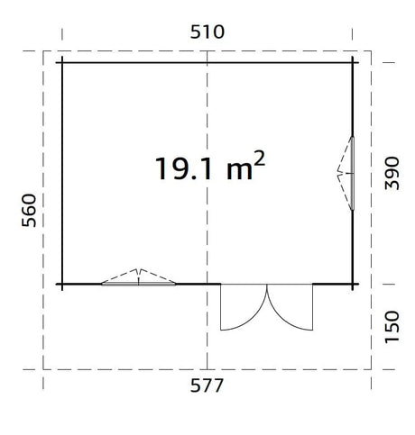 Sally XL (5.3x4.1m | 19.1m2 | 44mm) Large Scandinavian Style Log Cabin with an Overhang Roof