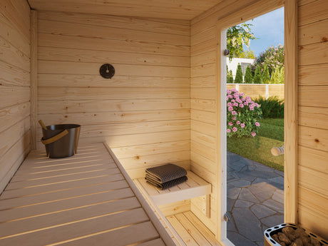 Eir (3,6m2 | 2,2x1,8m |44mm) Compact Garden Sauna Set - 6kw Heater and Roofing Felt Included
