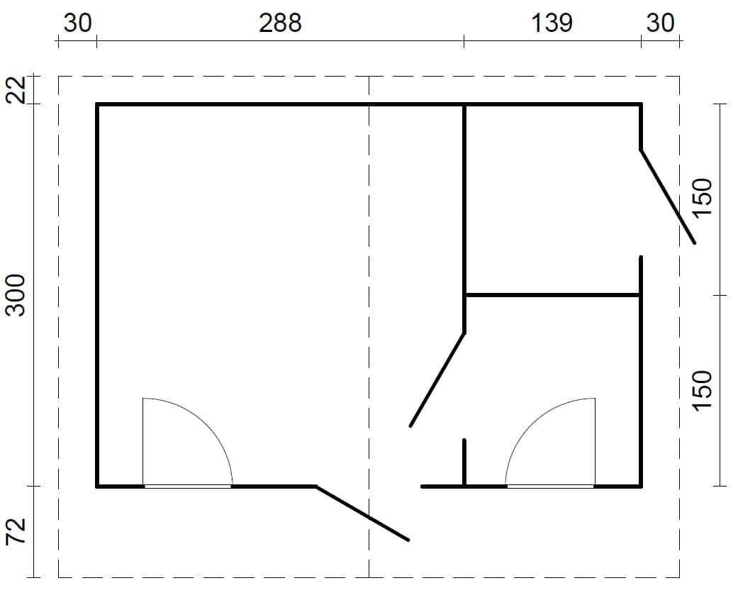 Lillesand (4,47x3,2m | 12,2m2 | 34mm) 2-Room Log Cabin with Side Shed