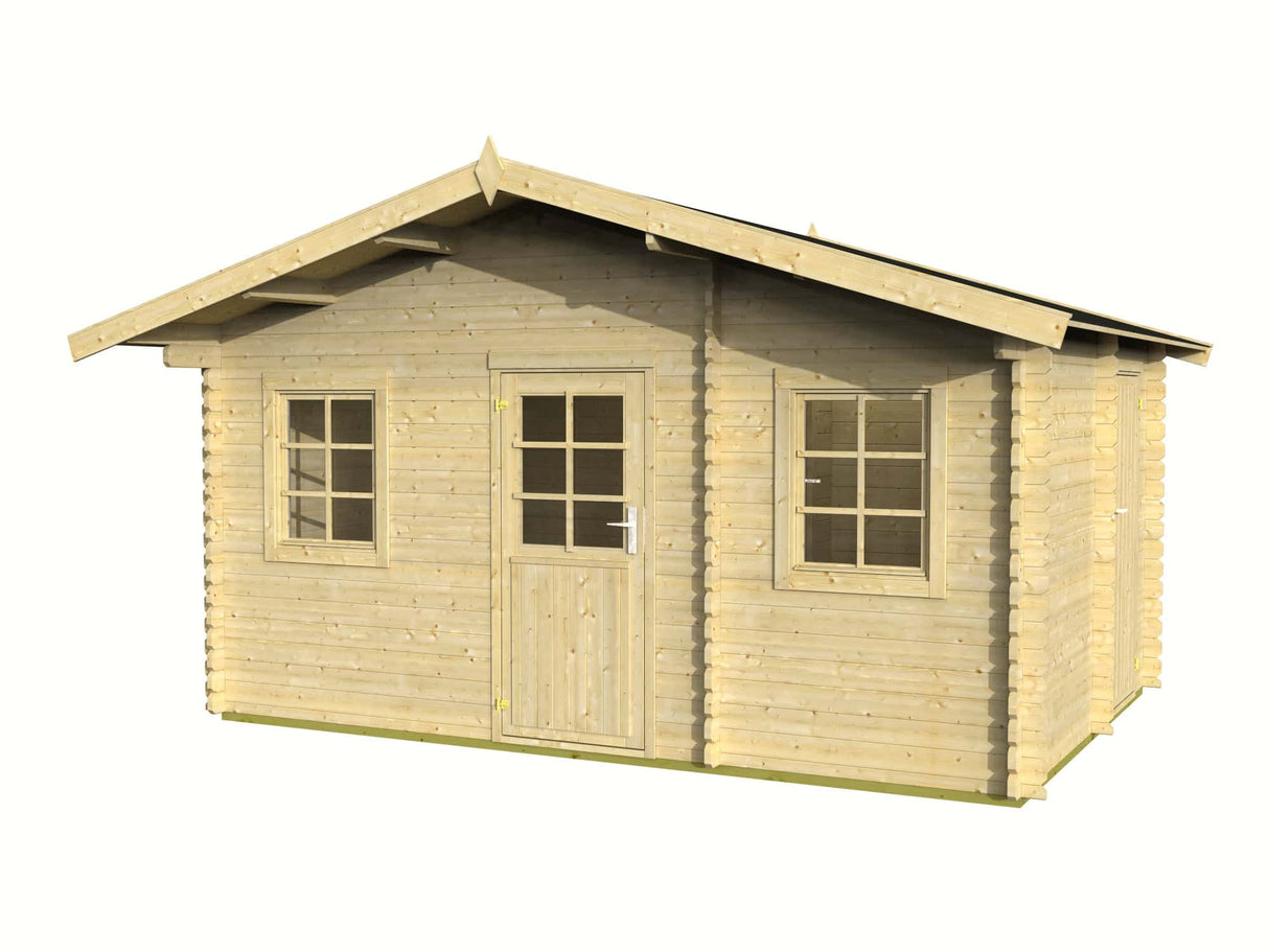 Lillesand (4,47x3,2m | 12,2m2 | 34mm) 2-Room Log Cabin with Side Shed