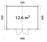 Korao Axess Plus - (4.2x3m | 12,6m2 | 28 mm) Presure Treated Log Shed - Palmako UK